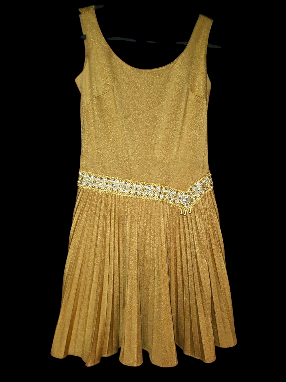 Sz Med-Lg Gold Sleeveless Pleated Prom Dress with Embellished Waist Formal Fairy